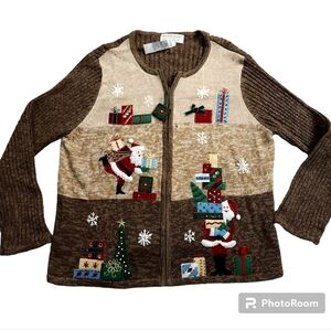 Tiara International Christmas Full Zip Embroidered Beaded Sequin Rhinestone XL